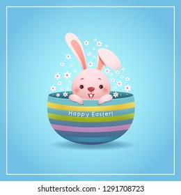 Happy Easter greeting card with Easter bunny and egg