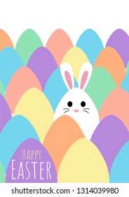 happy easter greeting card with bunny and egg hunt template, vector illustration