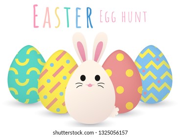 happy easter greeting card with bunny egg template, vector illustration