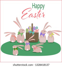 Happy easter greeting card with bunny and eggs