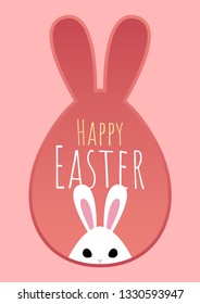 happy easter greeting card with bunny hiding , vector illustration