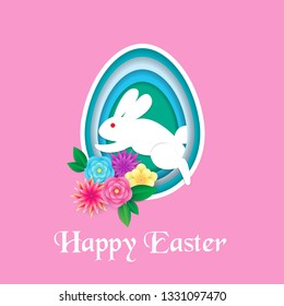 Happy Easter greeting card with Bunny - Vector - Vector