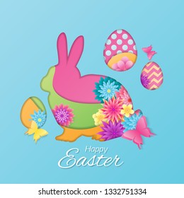 Happy Easter greeting card with Bunny - Vector - Vector