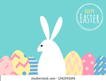 happy easter greeting card with bunny and egg template, vector illustration