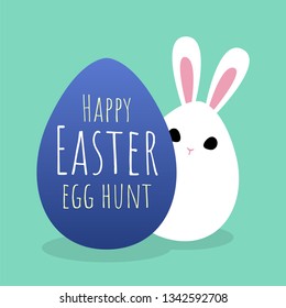 happy easter greeting card with bunny hiding , vector illustration