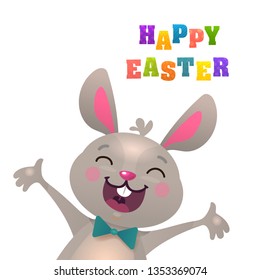 Happy Easter Greeting Card with Bunny. Vector cartoon illustration. Cute stylish characters. Vector stock illustration.