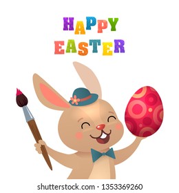 Happy Easter Greeting Card with Bunny. Vector cartoon illustration. Cute stylish characters. Vector stock illustration.