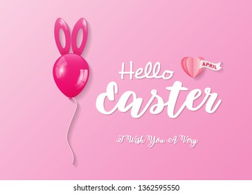 Happy Easter greeting card with Bunny Shape balloon - Vector - Vector