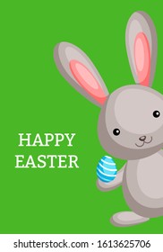 Happy Easter greeting card with сolorful bunny and egg. Vector illustration for Easter day