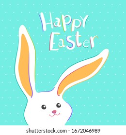 Happy Easter greeting card with сolorful bunny. Vector illustration for Easter day