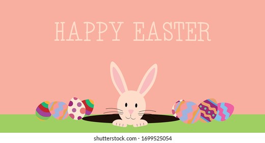 happy easter greeting card with easter bunny and easter egg