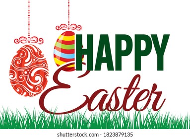 Tarjeta de felicitación Happy Easter con conejo conejo y huevos