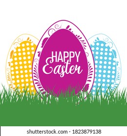 Happy Easter greeting card with bunny rabbit and eggs