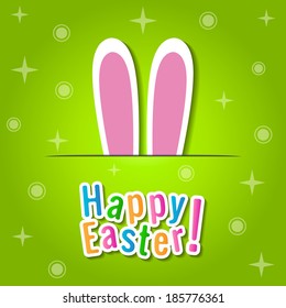 Happy Easter greeting card with bunny ears.
