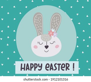  Happy Easter. Greeting card with Easter bunny . The Easter bunny. Vector illustration. Easter design, printing, postcards, stickers, invitations
