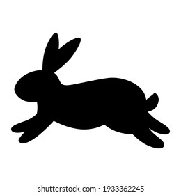 Happy Easter greeting card of bunny silhouette, rabbit icon. Hand drawn holiday design. Vector illustration isolated on white background.