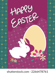 Happy Easter Greeting Card, Bunny and egg with colorful floral background