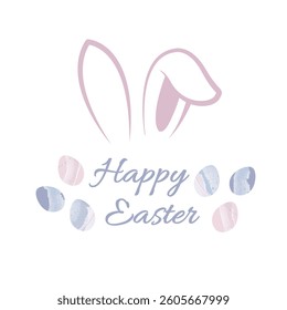 Happy Easter greeting card. Bunny ears and Easter eggs. Vector illustration