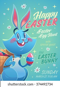 Happy Easter greeting card with the Easter Bunny character. Vector illustration