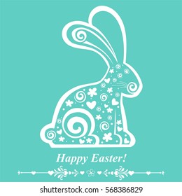 Happy Easter greeting card. Easter bunny rabbit. Vector illustration