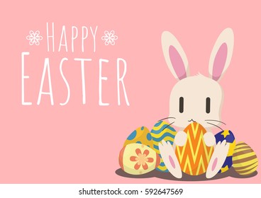 happy easter greeting card with bunny easter and easter egg, happy easter, vector illustration