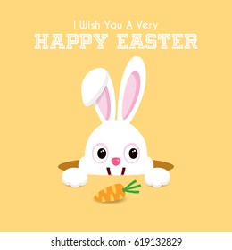 Happy Easter Greeting Card With Bunny And Carrot 