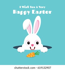 Happy Easter greeting card with Bunny and carrot 
