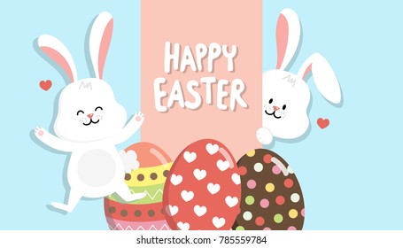 Happy Easter greeting card. Easter bunny and eggs.