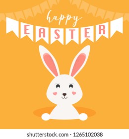 Happy Easter greeting card. Easter bunny/rabbit. Vector Illustration. 