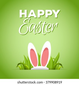 Happy easter greeting card with bunny's ears. Design for invitation, flyer, poster, banner, card, party.