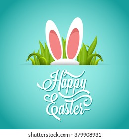 Happy easter greeting card with bunny's ears. Design for invitation, flyer, poster, banner, card, party.