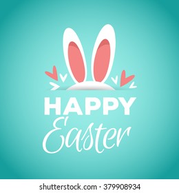 Happy easter greeting card with bunny's ears. Design for invitation, flyer, poster, banner, card, party.