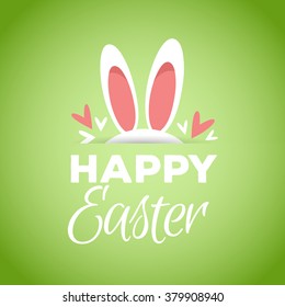 Happy easter greeting card with bunny's ears. Design for invitation, flyer, poster, banner, card, party.