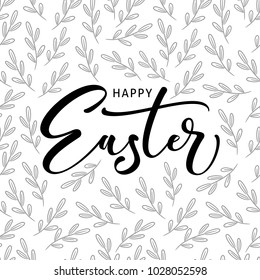 Happy Easter greeting card with calligraphic hand written phrase, holiday poster. Typography design. Vector illustration.