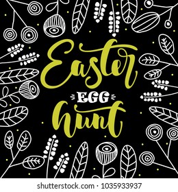 Happy Easter greeting card with calligraphic hand written phrase, holiday poster. Typography design. Vector illustration.