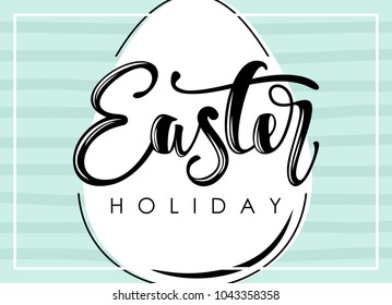 Happy Easter greeting card. Calligraphic handwritten phrases and hand-drawn eggs and twigs.