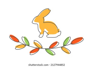 Happy Easter greeting card in with calligraphic inscription and eggs. Happy Easter lettering. Hand drew easter elements wreath eggs in the white background. Vector illustration. 