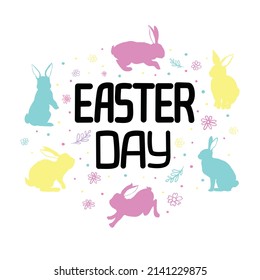 Happy Easter greeting card with calligraphic inscription and eggs. Happy Easter lettering. Hand drew easter elements wreath eggs in the white background. Vector illustration.