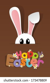 Happy Easter Greeting Card with Cartoon Rabbit vector illustration