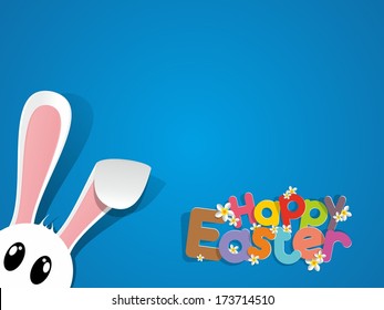 Happy Easter Greeting Card with Cartoon Rabbit vector illustration