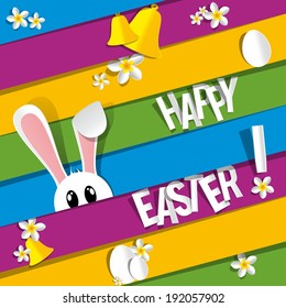 Happy Easter Greeting Card with Cartoon Rabbit vector illustration