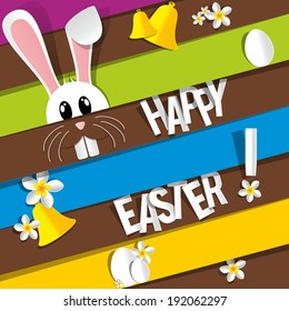Happy Easter Greeting Card with Cartoon Rabbit vector illustration