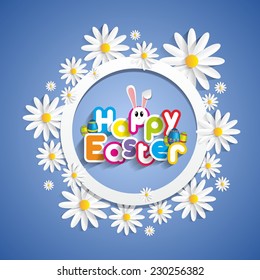 Happy Easter Greeting Card with Cartoon Rabbit vector illustration
