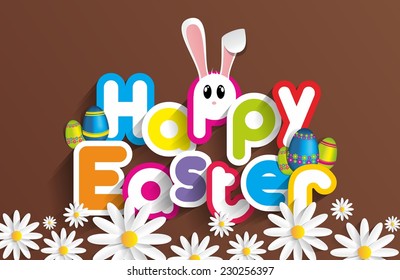 Happy Easter Greeting Card with Cartoon Rabbit vector illustration