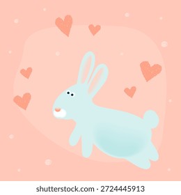 Feliz cartão de felicitações da Páscoa. Retrato infantil engraçado do desenho animado Bunny. Coelho de desenho bonito. Caça ao Ovo primavera Natal tema de tradição de férias de Páscoa. Pastel Soft Colored Art.