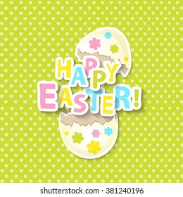 Happy Easter Greeting Card with Cartoon Eggs on the colorful background, vector illustration.