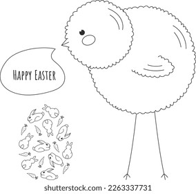 Happy Easter greeting card with chick and egg