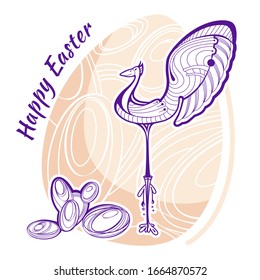 Happy Easter! Easter greeting card. Easter chicken with eggs isolated on a white background. Holiday vector illustration.