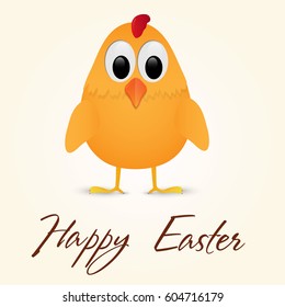 Happy Easter Greeting Card with chicken. Vector illustration.