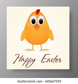 Happy Easter Greeting Card with chicken. Vector illustration.